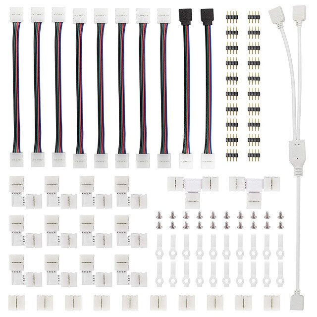 95Pcs Led Strip Connection 5050 4 Pins Rgb Led Strip Licht Jumper Draad Verbinding Terminal Splice T/L-Vormige Led Connector Kit: Default Title