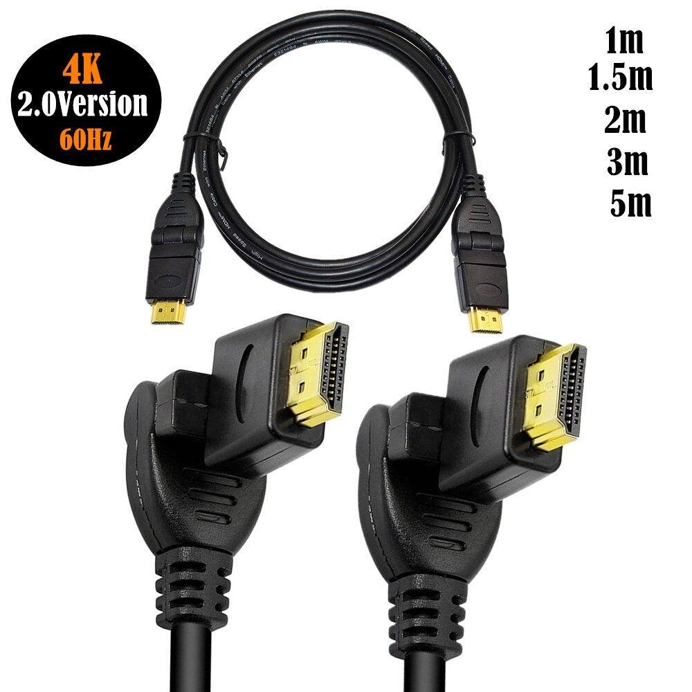 Cable adaptador giratorio HDMI 2,0, Cable macho de versión 2,0, giratorio de 360 grados, ajustable, línea angular derecha e izquierda