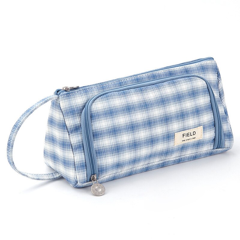 Angoo [Pure] Kleur Etui, Multi Slot Pen Zak, grote Opslag Pouch Organizer Voor Briefpapier Cosmetische Reizen Portemonnee A6443: Bluish White Field