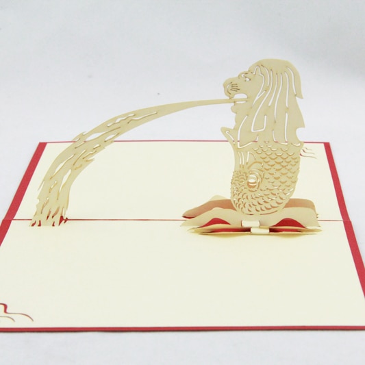 Singapore merlion souvenirkort  /3d pop-up kirigami-kort/ håndlavede lykønskningskort
