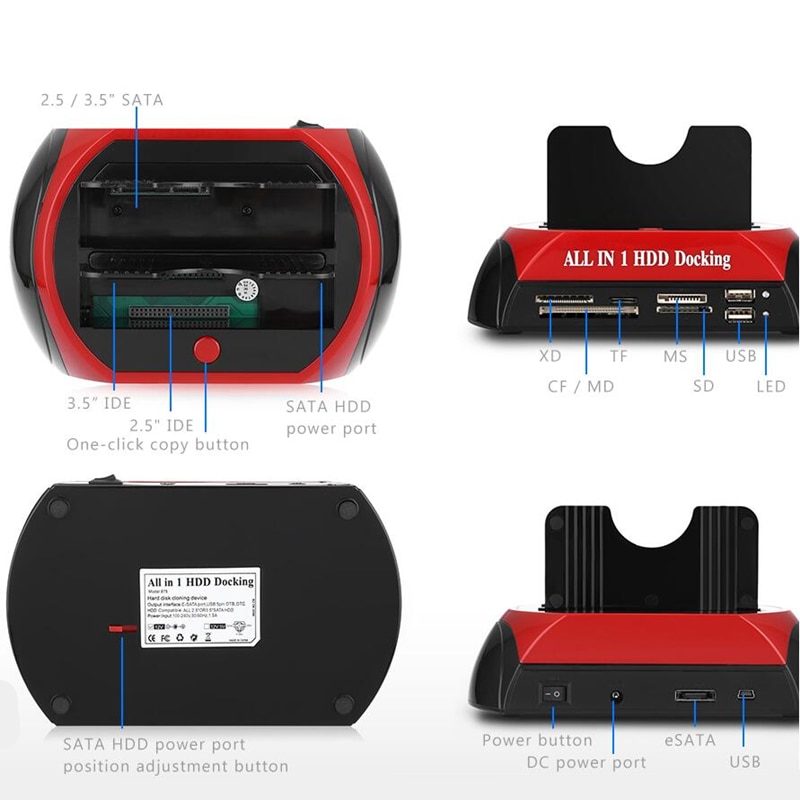 All in One HDD Docking Station with Multi Card Reader Slot for 2.5/3.5 inch SATA/IDE Hard Drive Docking Station