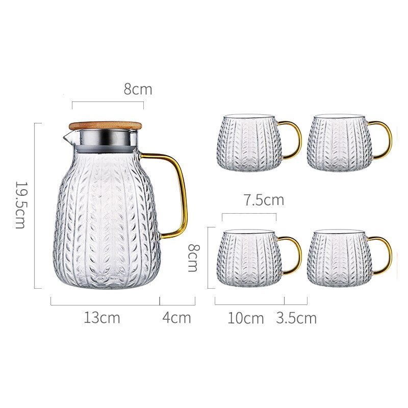 Glass Water Jug Creativity Glass Water Pitcher Cold Water Kettle Tea Pot With Wooden Cover Golden Handle 1500ML Home Use: 1500ml 4 cups