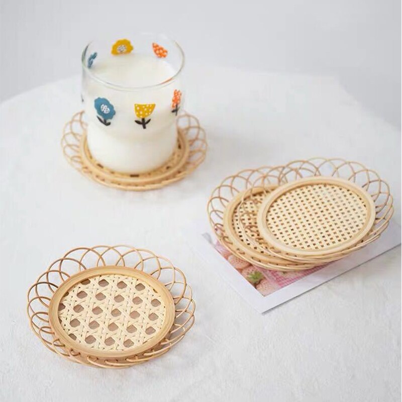 Ins Blogger 'S Handgemaakte Bamboe Kant Coaster Chic Photo Prop Rotan Bekerhouder Thee Houder