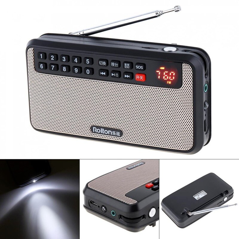 MIni Stereo MP3 player mini portable audio speaker FM radio and LED display compatible TF card music playback LED flashlight