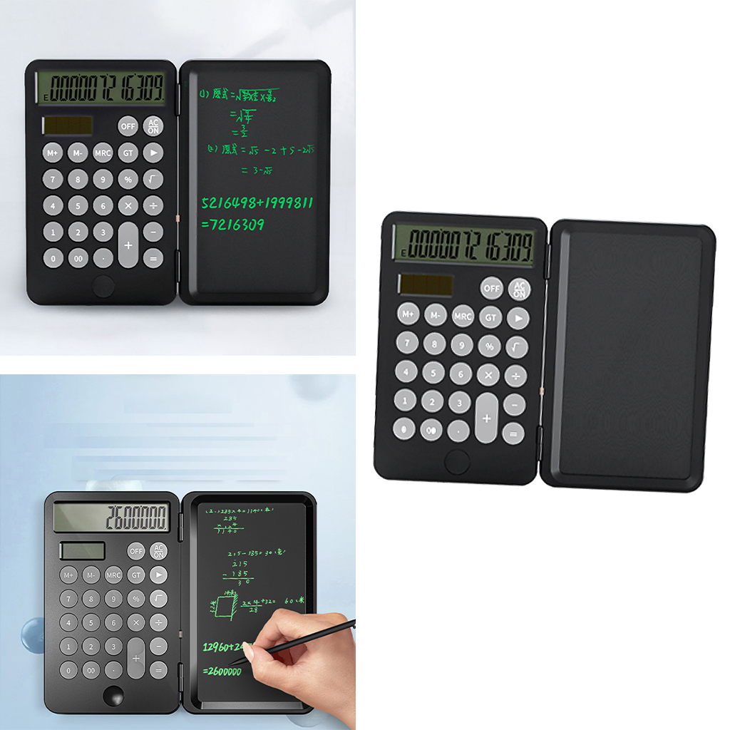 Calculator Writing Tablet Black Memo Pads Standard 12 Digit Hand-Held Battery Desktop Calculators for Home Kids Students