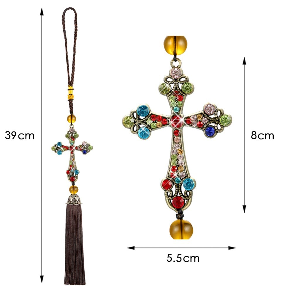 Auto Hanger Jesus Kruis Auto Achteruitkijkspiegel Opknoping Decoraties Strass Prachtige Kwastje Stijl Automobiles Auto Accessoires