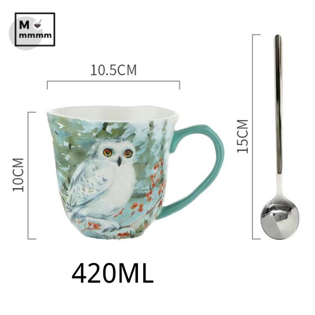 Keramik Becher Mit Untertassen Set Bts Tasse Original Frühstück Tassen Espresso Tasse Wald Tiere Tassen Kaffee Tassen Set Mit Dessert platte: K-420ML with spoon