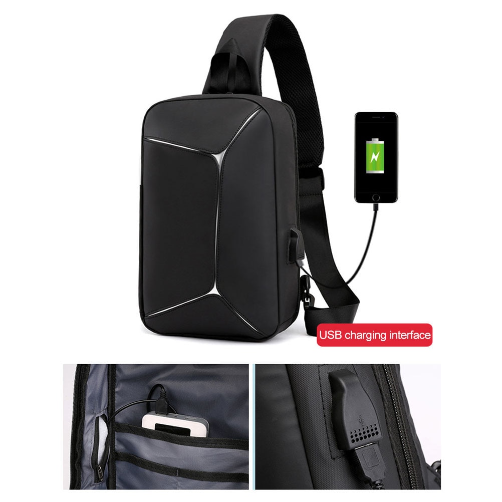 Pochete masculina à prova d'água, multifuncional de trespassar com carregador usb, antirroubo, bolsa de ombro, casual, para telefone
