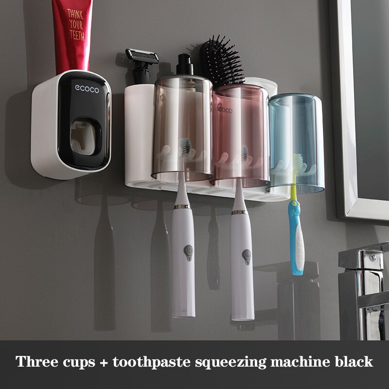 Wall Mount Automatic Toothpaste Dispenser Bathroom Accessories Set Toothpaste Squeezer Dispenser Bathroom Toothbrush Holder Tool: Package5