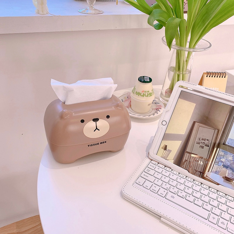 Multifunctional Nordic Style bear Plastic Tissue Box Paper Towel Tissue Case Organizer Home Table Decor Household Supplies