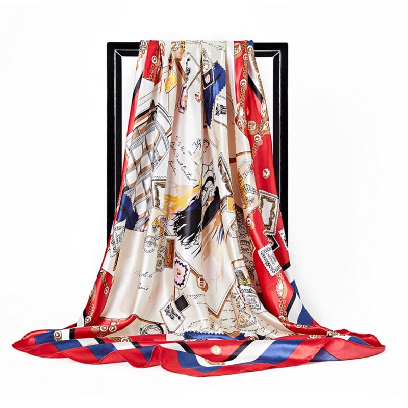 Women's Ladies Square Satin Scarf Head Neck Shawl Wrap Scarves Silk Printed Neckerchief Pashmina