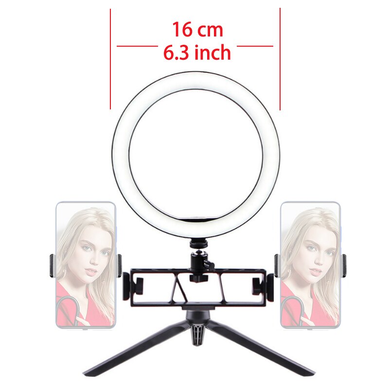 26Cm Ronde Ring Lamp Video Selfie Ring Met Telefoon Houder Voor Fotografie Verlichting Statief Stand Make-Up Lamp foto Foto Camera: 16cm-2-holder-tripod