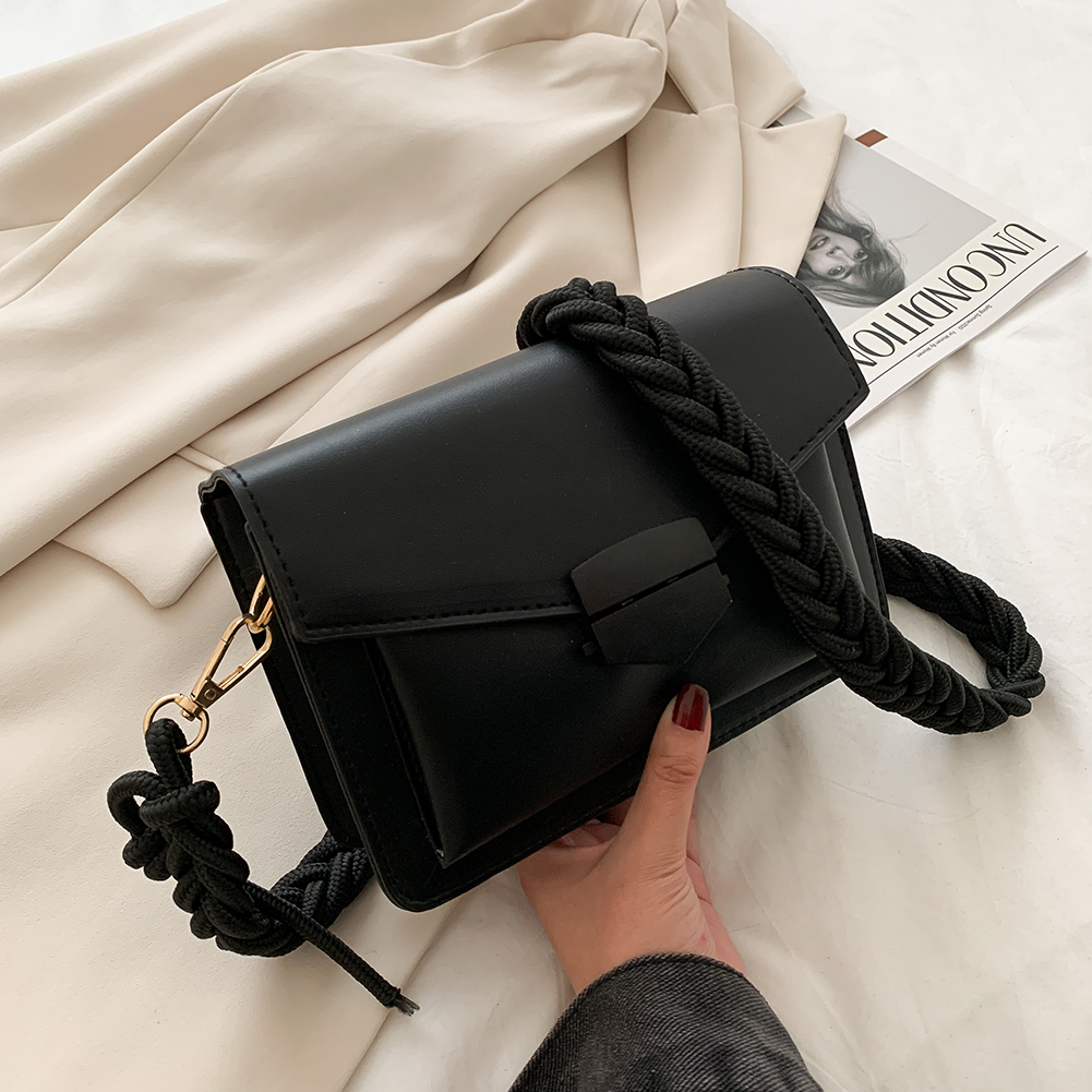 Women Candy Color Crossbody Bags Small Square Shoulder Handbags Female Purse Braided Classic Flap Crossbody Shoulder Bag: Black