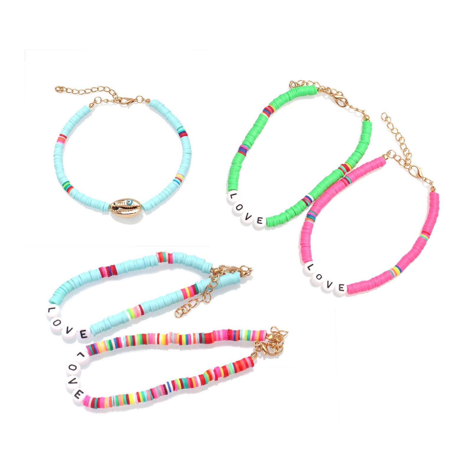 1 stück Böhmen Sommer Bunte Tonne mit buchstaben &quot;LIEBE&quot; Knöchel Für Frauen Boho Ozean Barfuß Strand Auf Bein Armbinde Weibliche Sandalen