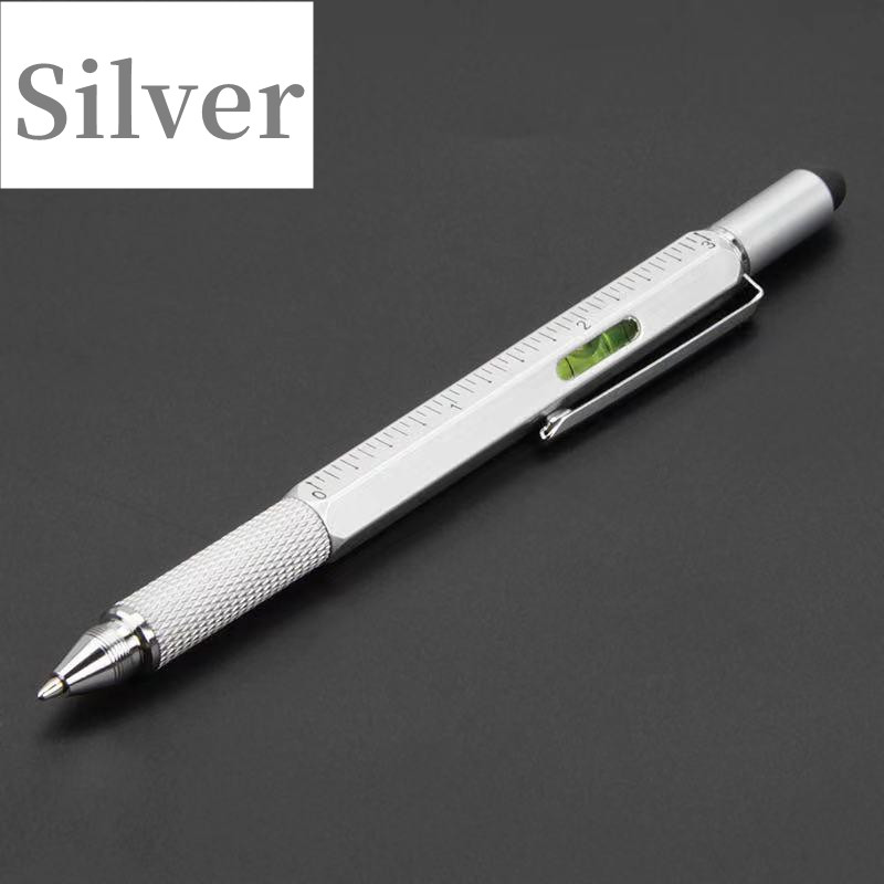 Bolígrafo multifunción 7 en 1, herramienta de mano moderna, regla técnica de medida, destornillador, pantalla táctil, Stylus Spirit Level,: BLANCO