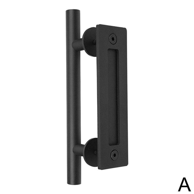Black Steel Sliding Barn Door Handle Pull Cabinet Flush Hardware Set Indoor Interior Door Handle Flush Pull Set: Round shapec