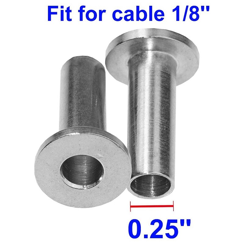 100 Pack Stainless Steel Protector Sleeves for 1/8inch Cable Railing Deck, Wood Posts, DIY Balustrade T316 Marine Grade