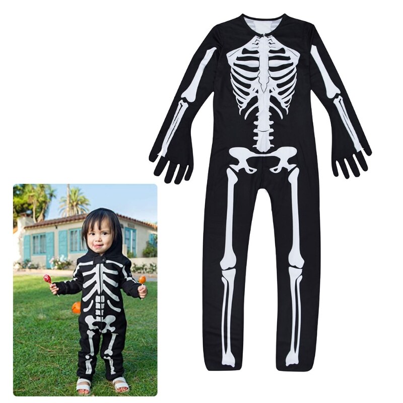 Børns skelet halloween kostume - spædbarn børn skelet skelet jumpsuit kostume