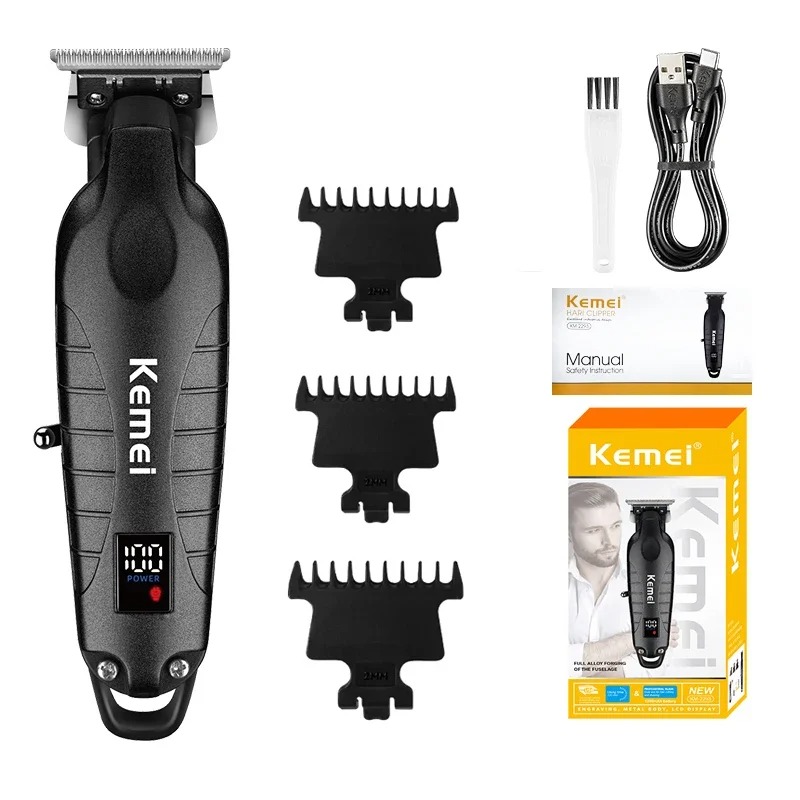 Kemei KM-2293 Km-2290 Km-2026 nueva cortadora de pelo con pantalla LCD cortadora de pelo eléctrica afeitadora hombres Máquina para cortar cabello para salón: Negro