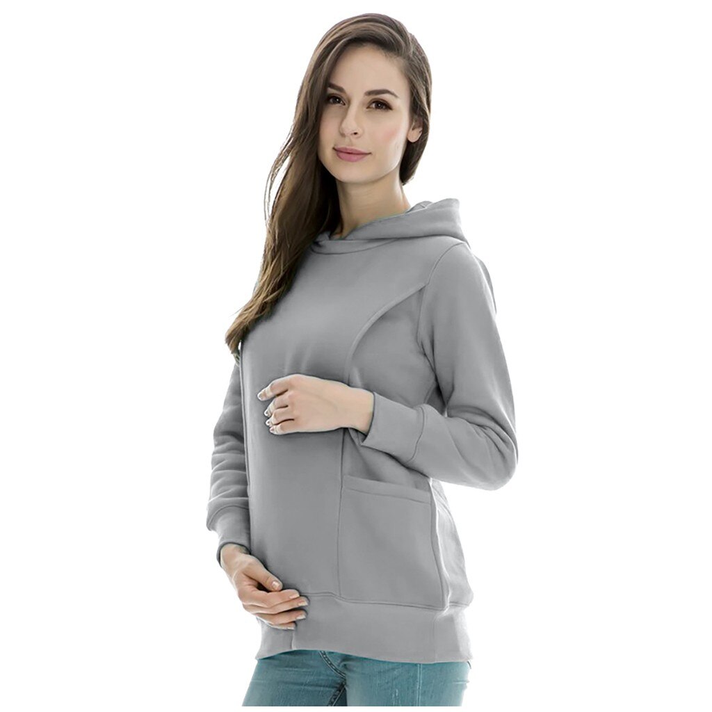 Women Maternity Blouses And Tops Long Sleeve Maternity Blouse Breastfeeding Solid Hoodie Nursing Sweatshirt Sweatshirt Y1031: GY / S