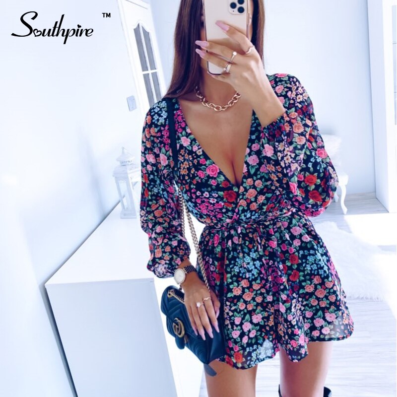Southpire Flower Print Bohemian Playsuit Women Long Sleeve Spring Summer Loose Romper Female Day Casual Jumpsuit Overalls