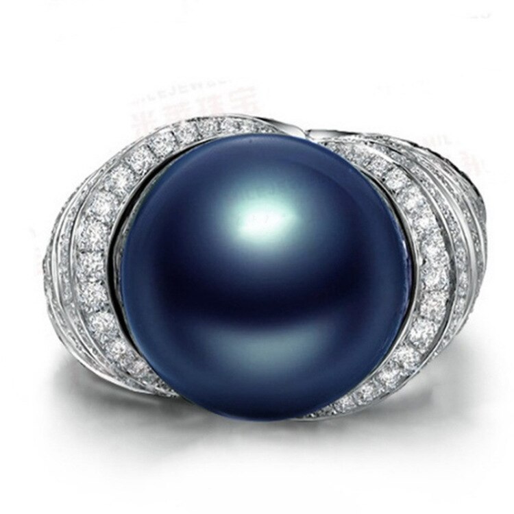 CHUHAN de las mujeres de Simple lujo Pop Retro Azul perla Zircon anillo para la de la boda accesorios para hacer joyería a mano