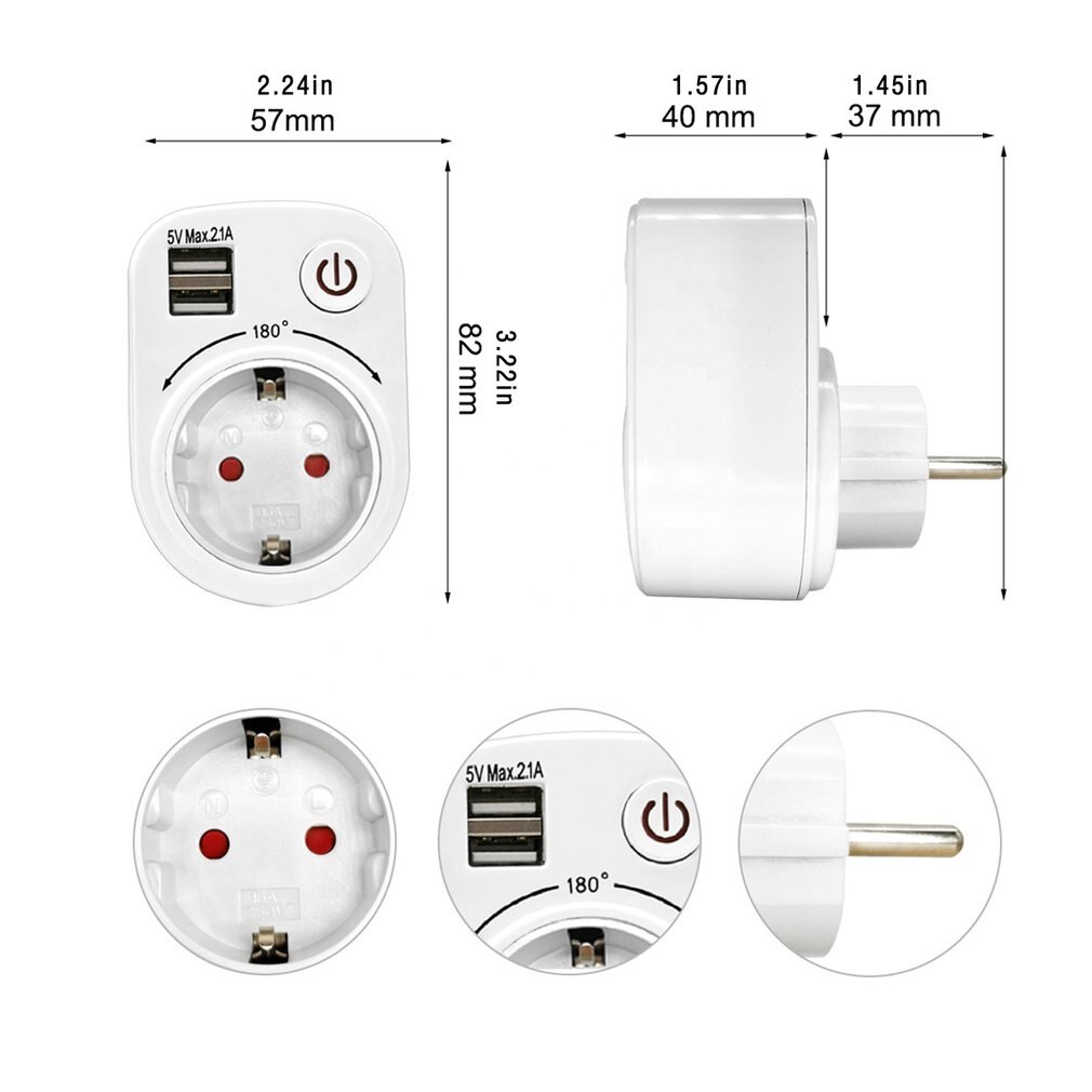 Rotatif double USB minuterie prise USB britannique prise intelligente Usb interrupteur prise Portable mur voyage USB prise