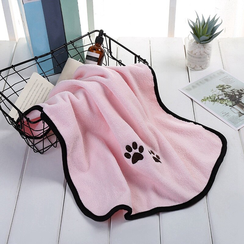 Kæledyr hund badehåndklæder perros til hunde kat hvalp mikrofiber superabsorberende kæledyr tørretørklæde tæppe med lommerensning: Lyserød 2