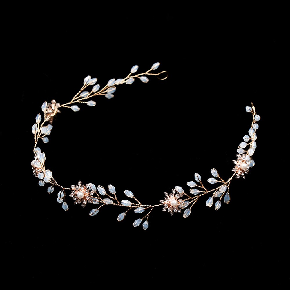 1Pcs Crystal Headbands Wedding Handmade Hair Decoration Pearl Rhinestone Head Wear Hair Ornament For Bride Girls Hair Jewelry: 8