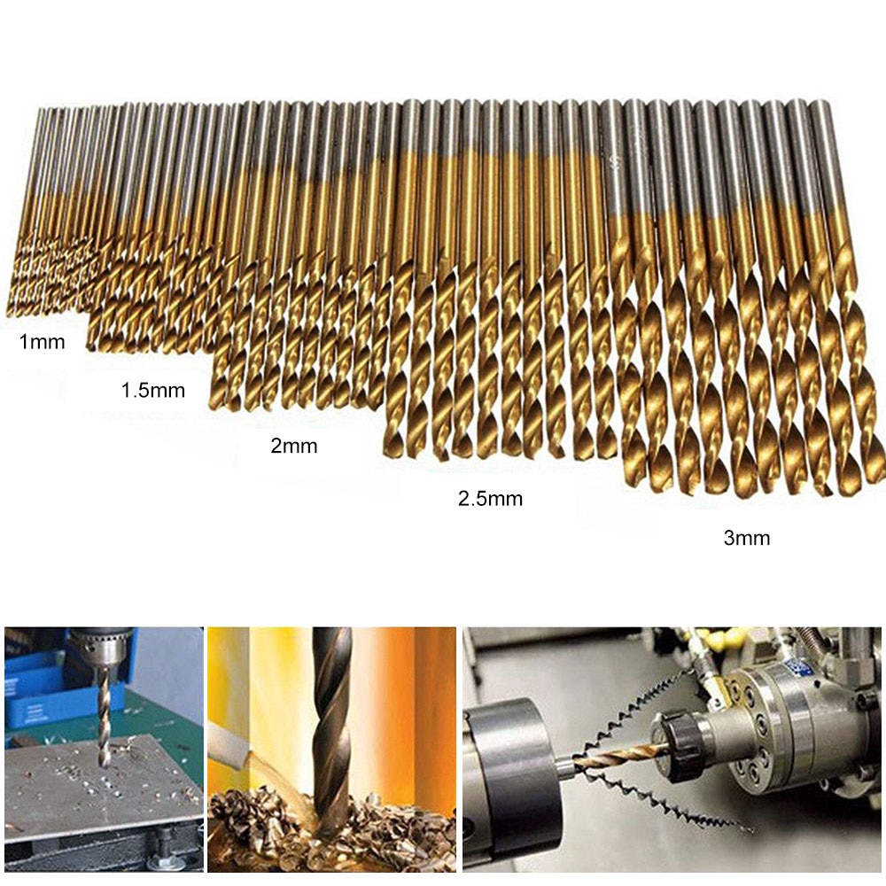 50 Stuks High Speed Steel Twist Boor 1.0/1.5/2.0/2.5/3.0 Mm Titanium Coated Hss boor Houtbewerking Handgereedschap Boor Set