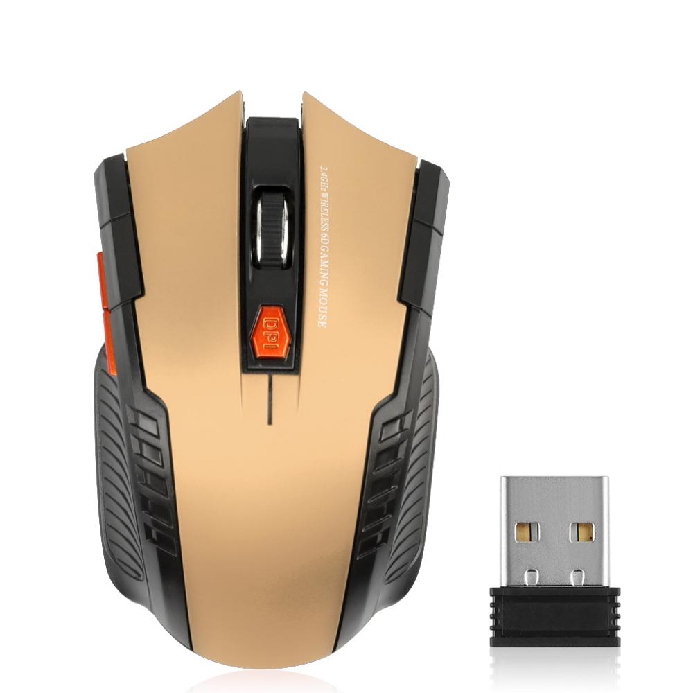 Souris optique sans fil 1600 Ghz, 2.4 DPI, 6 boutons, pour ordinateur et Portable: gold