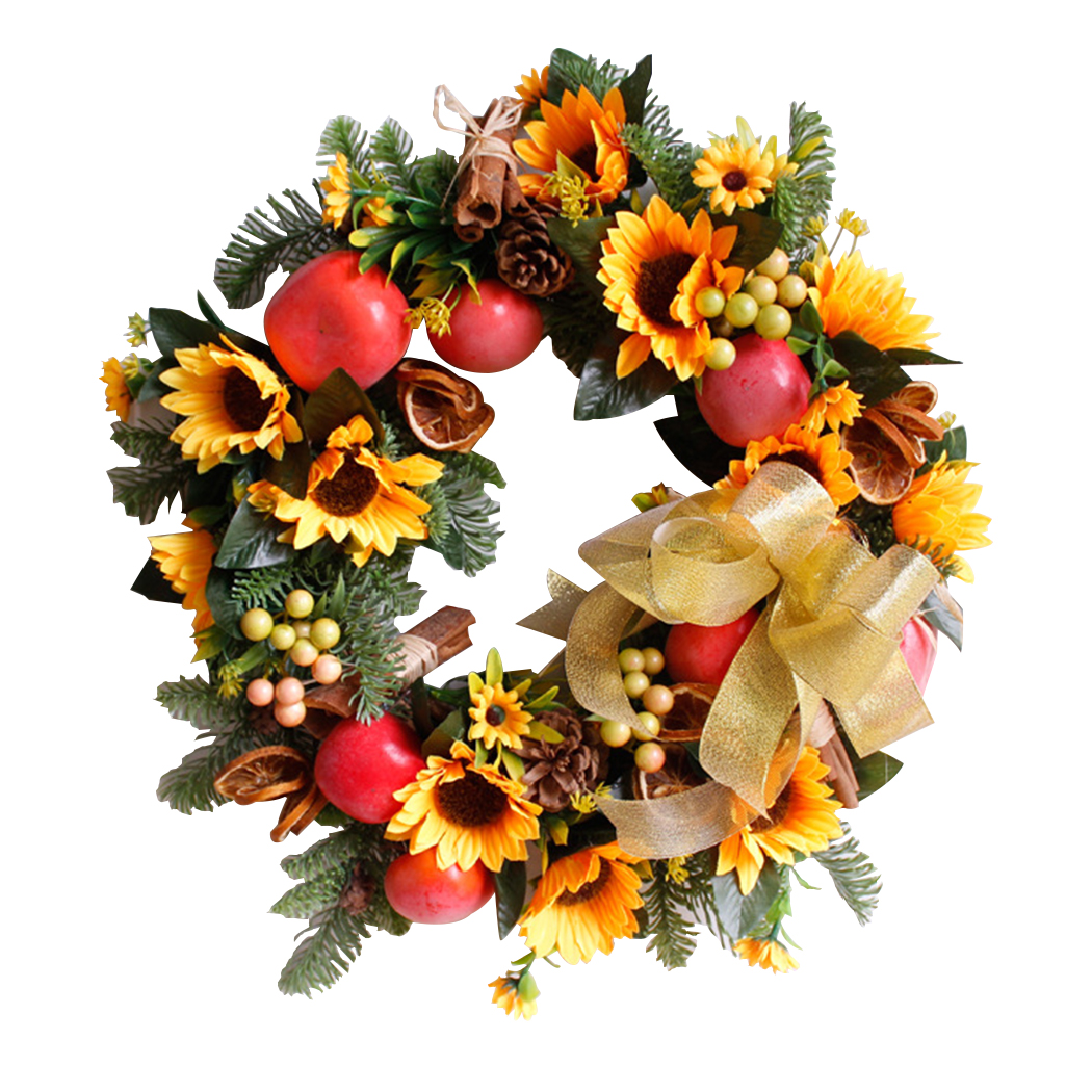 Takksigelse kunstig solsikke krans gresskar frukt lønneblad falle dør krans veggpynt takkedag hengende dekor