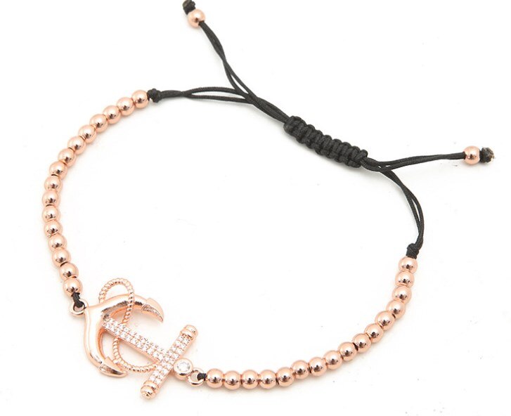 gold silver micro pave cz Cubic Zirconia rope adjusted Copper Beads Bracelet hgfg2 anchor Charm Braided Bangles Women: 3