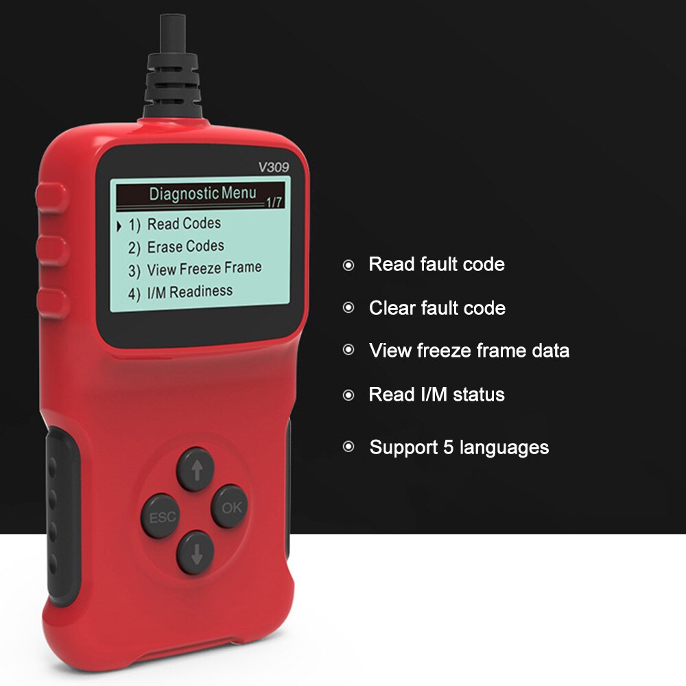 9-16v OBD Diagnostic Device Car Fault Reader Code Scanner Vehicle Fault Code Reader 5 languages supported