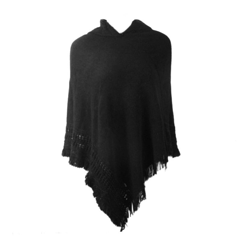 Frauen Mantel Mit Kapuze Pullover Stricken Batwing Top Poncho Mit Kapuze Cape-Mantel Quaste Pullover Outwear
