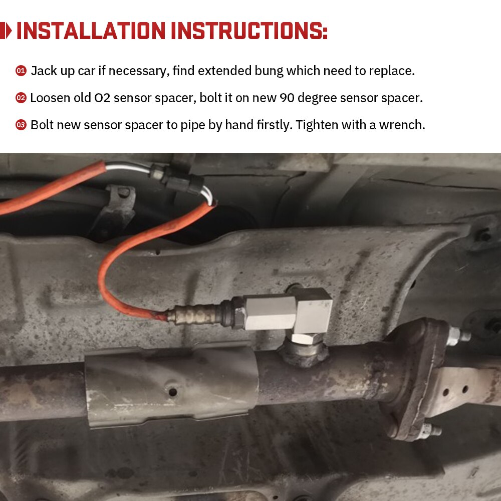 VR - Universal Oxygen Sensor Extender 90 Degree 02 Bung Extension Catalytic Converter O2 Oxygen Sensor Spacer M18X1.5 VR-OSE02