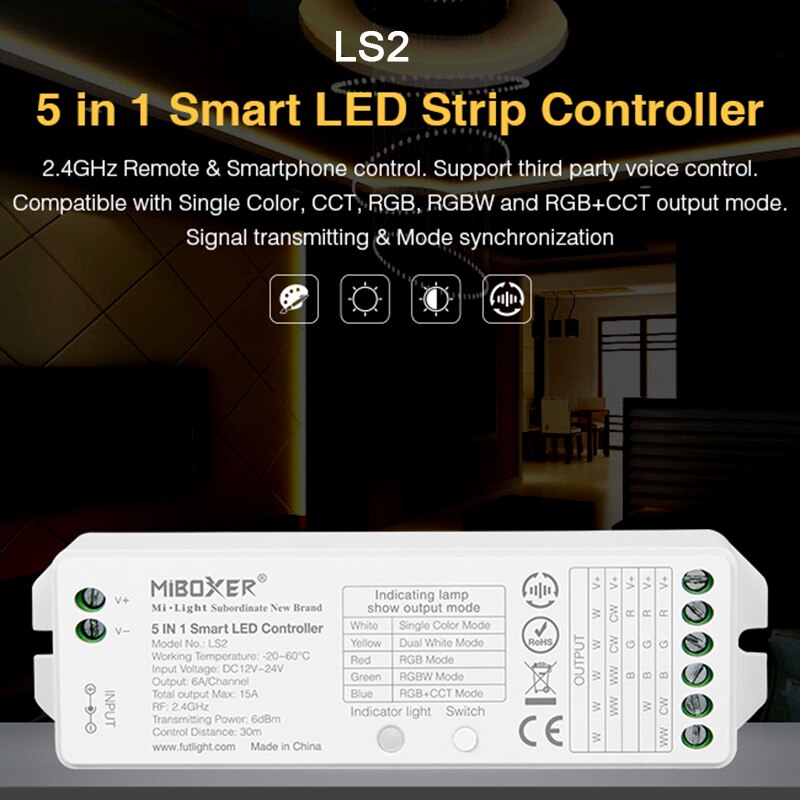Miboxer 2.4G wireless Remote 8 Zone RGB+CCT LED Controller Wall mounted Touch Panel,5IN 1 smart LED Strip Controller Milight