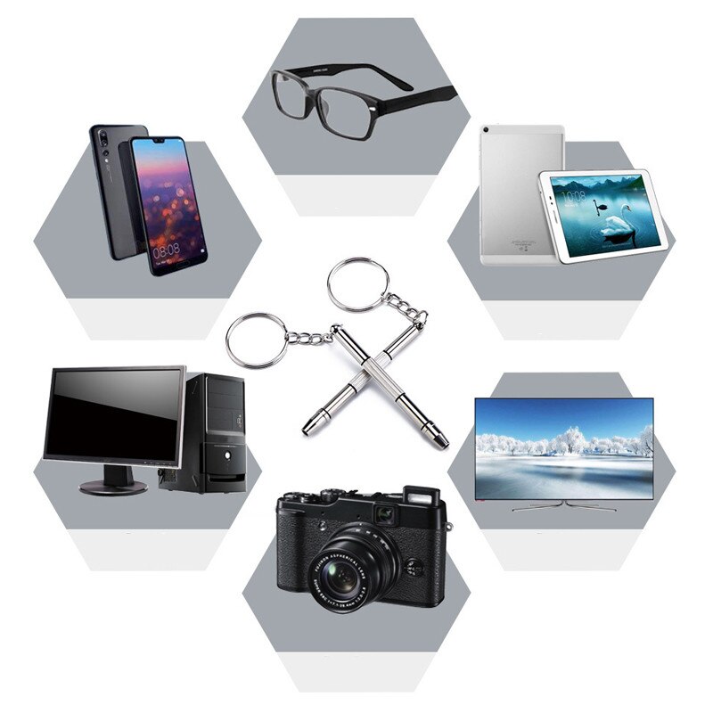4 in1 Eyeglasses Screwdriver Hand Tools Spectacle Glass Screw Driver Cellphone Watch Computer Repair Kit with Keychain