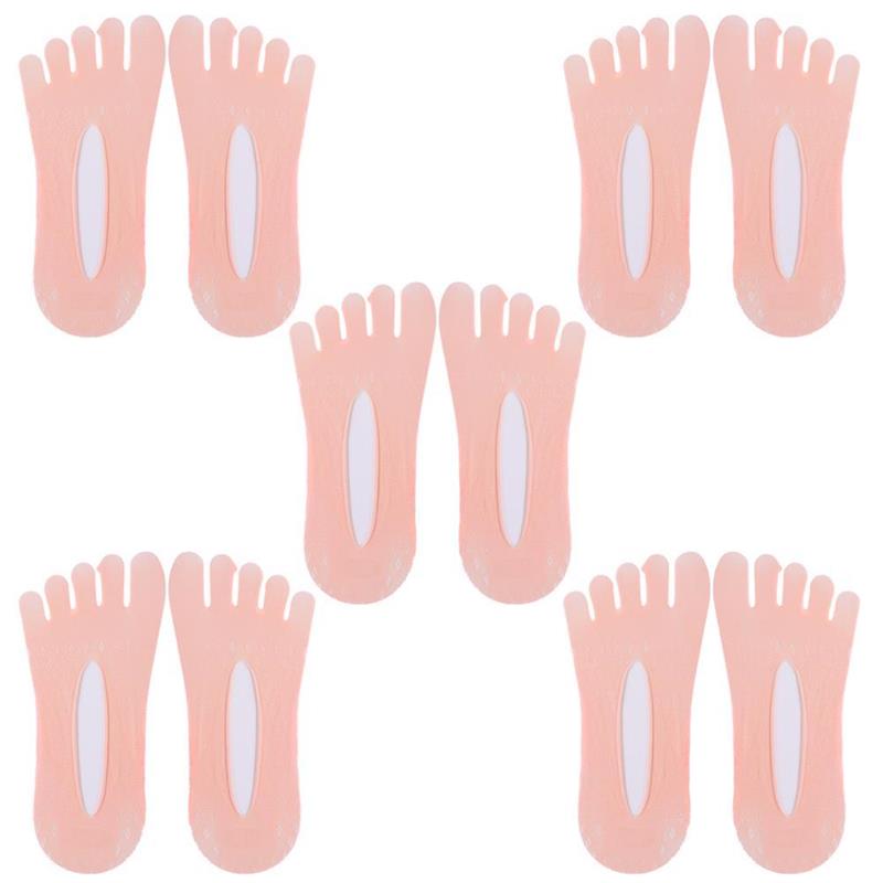5Pairs Orthopedic Compressing Socks Women'S Toe Socks Ultra Low Cut Liner With Gel Tab Breathable Five Finger Split Boat Socks: Pink