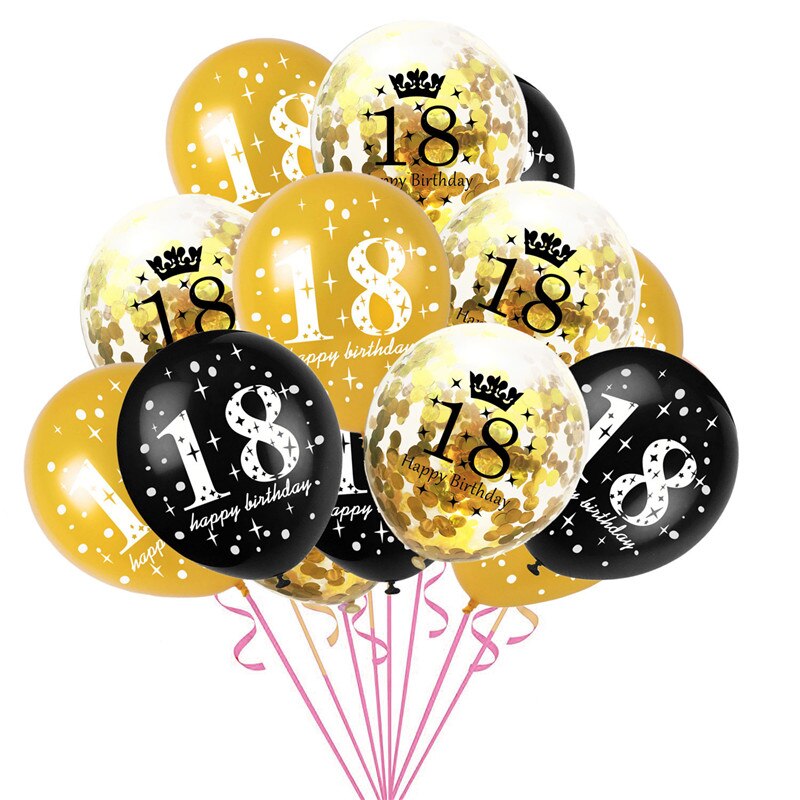 15 stk blandet guld konfetti balloner nummer 16 18 30 40 50 60 70 80 90 år fødselsdagsfest digital ballon latex globos: 18