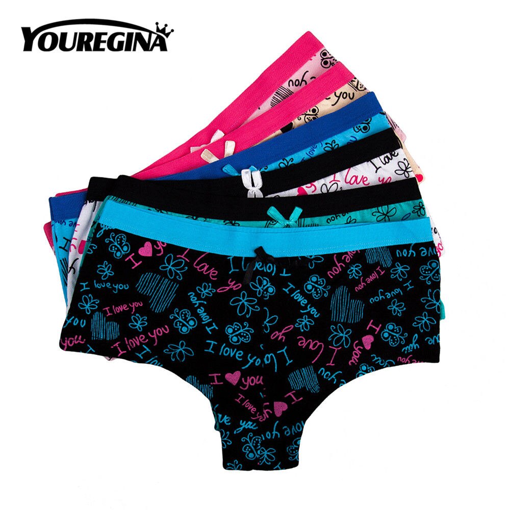 Youregina kvinner sexy boksere kvinne undertøy bomull bokstavtrykk truse dame truser undertøy boyshorts truse 6 stk/lot ml xl: Y9009 / L