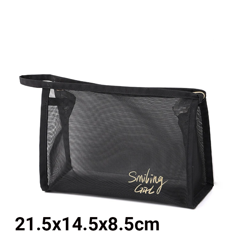 Large-Capacity Black Mesh Makeup Case Organizer Storage Pouch Casual Zipper Toiletry Wash Bags Make Up Women Travel Cosmetic Bag: SKY BLUE
