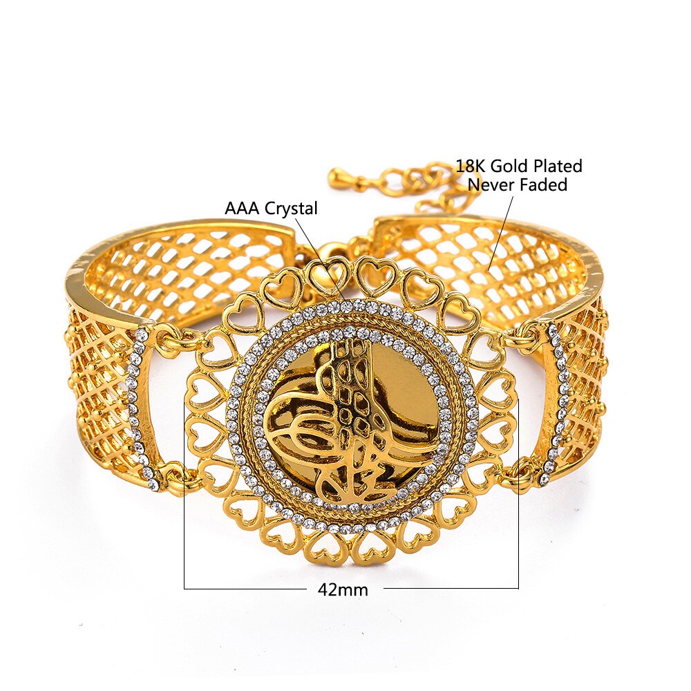 Arabische Allah Armbinde Jahrgang Gold Farbe Blume Breite Manschette Armreif Muslimischen Islam Hochzeit Nahen Osten Schmuck Armbänder