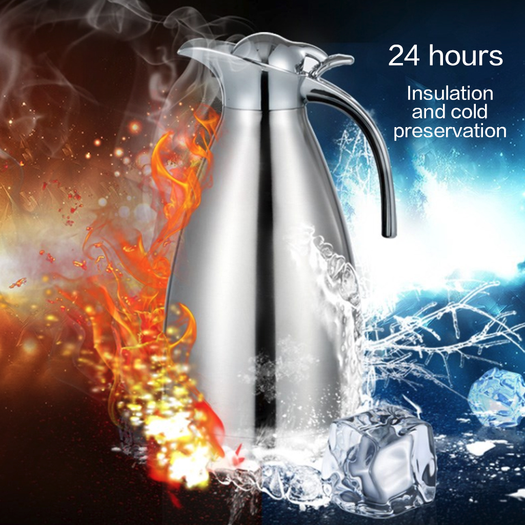 Stainless Steel 2L Thermal Flask Vacuum Kettle Hand Pressing Type Coffee Tea Milk Pot Thermo Jug Vacuum Insulated Bottle