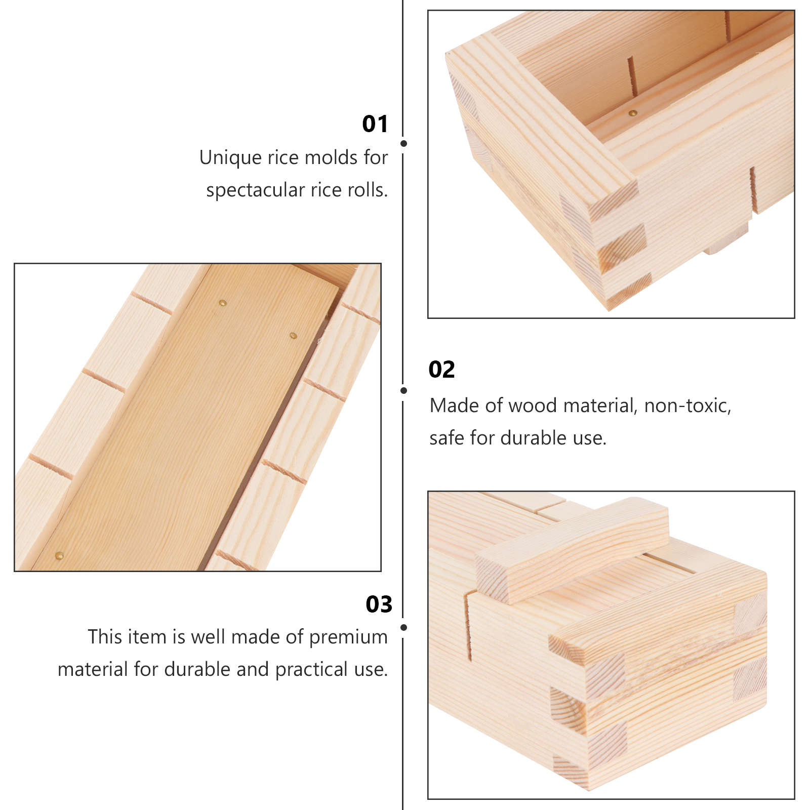 Wooden Rectangular Sushi Press Mold Box Sushi Making Kit DIY Sushi Rice Roller Molds Sushi Kitchen Making Tools (As Shown)