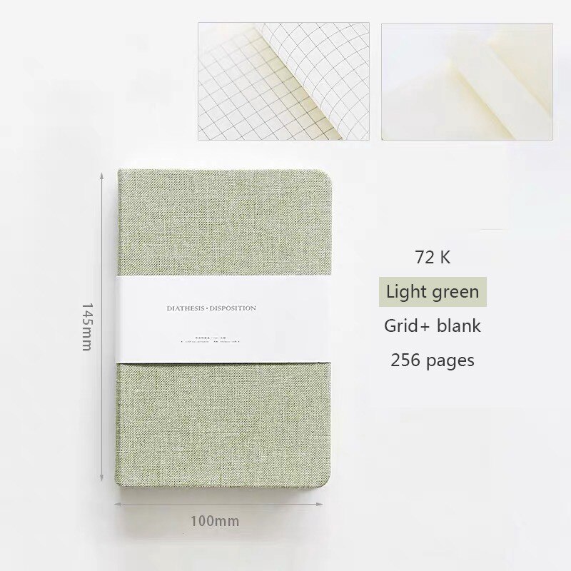 Blank and Grid Paper Notebook Linen Hard Cover 256 Pages Bullet 80 GSM Journal Planner Office School Supplies Stationery: Light green-72k