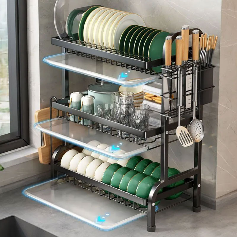 Haushalt Multifunktionale Küche Geschirr Rack Trocknen Lagerung Organizer Schalen Stäbchen Utensilien Schrank Arbeitsplatte Platzsparend