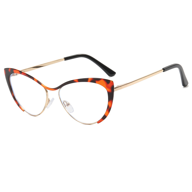 Shauna Anti-Blauw Licht Mode Vrouwen Cat Eye Optische Brilmonturen Lente Hinger Metalen Gradiënt Zonnebril UV400: Rood