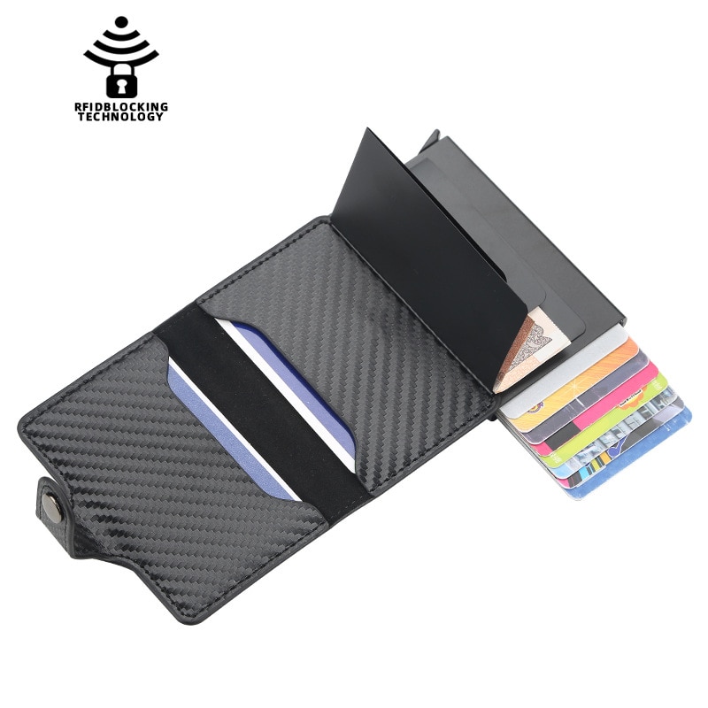 Cartera inteligente para hombre , Tarjetero con cierre Rfid, billetera de aluminio de Metal para negocios y crédito, Mini cartera para tarjetas de mujer