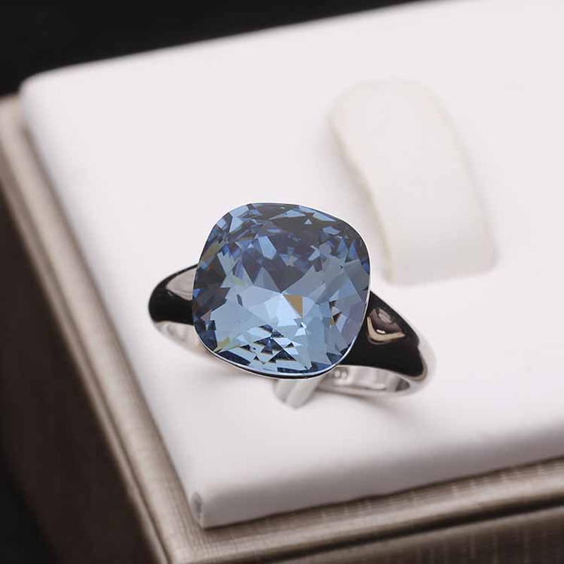 MOONROCY Silver Color Austrian Square Purple Crystal Wedding Engagement Ring for Women